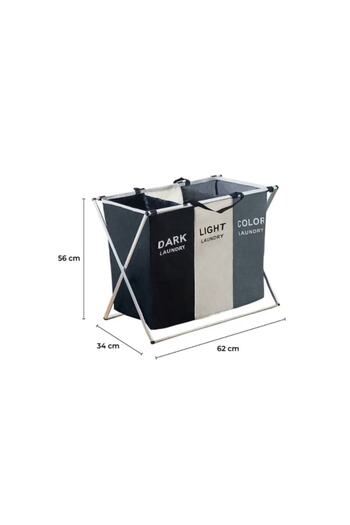 stuffix Foldable Laundry Basket with 3 Compartments, Cream/Black/Grey