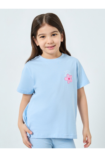 Styli Girls Blue Cotton T-Shirt and Pyjama Set