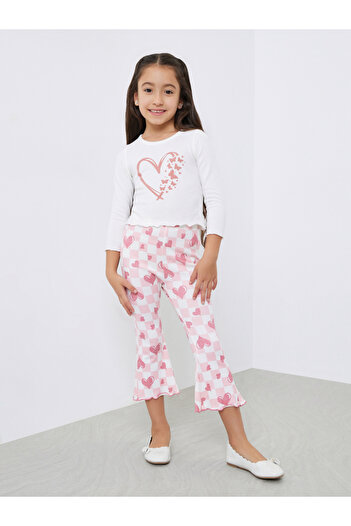 Take Two By Styli Girls Heart Graphic T-Shirt and Flared Leggings Set