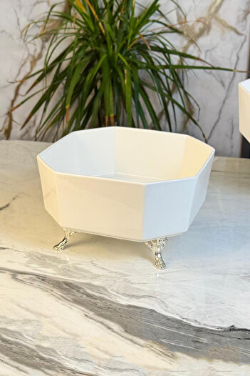 MAY HOME Tuğ Square Porcelain Metal Leg Bowl & Salad Appetizer Serving Dish
