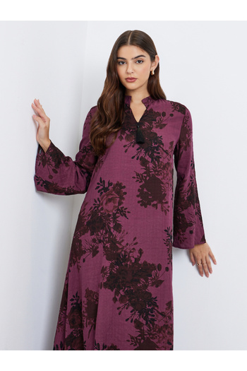 Styli Floral Print Tassel Detail Jalabiya