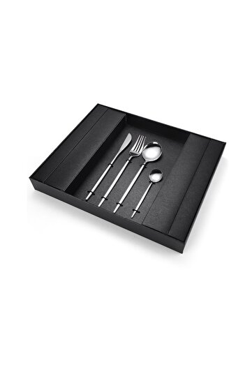 Whiskey Rocks Portuguese Cutlery Set, 24 Pieces, Glossy Silver, 18.7-23 cm