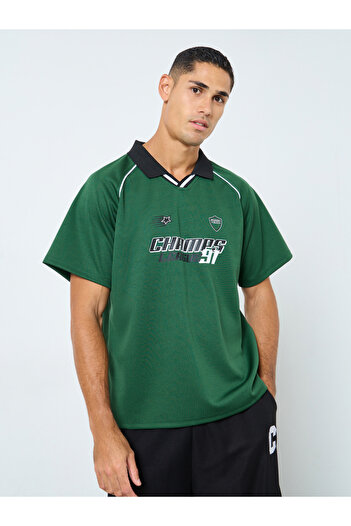 Styli Oversized Slogan Print Polo T-Shirt