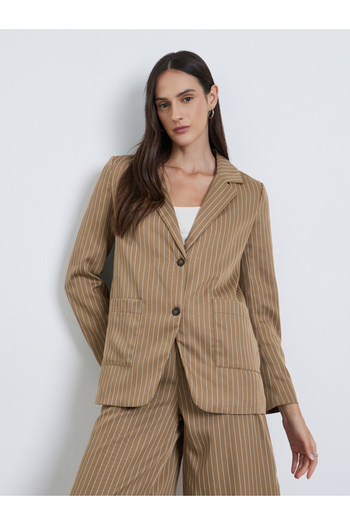 Styli Tan Pinstripe Regular Fit Blazer