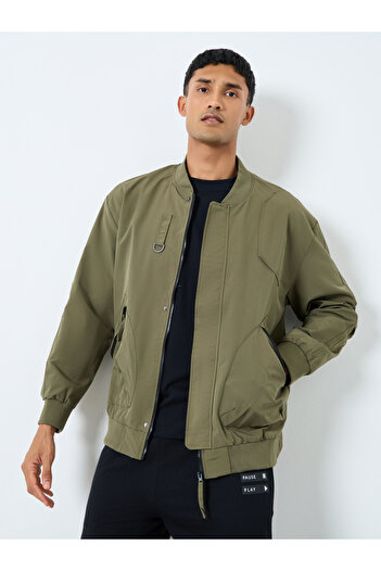 Styli Men Olive Solid Bomber Jacket