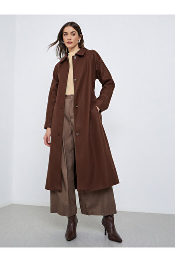 Styli Coffee Brown Midi Button Coat
