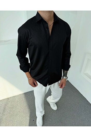 DEFES Winter Thick Striped Men's Shirt Oversize Comfortable Warm
