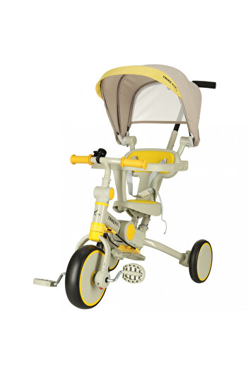 Ikonka Trike Fix V4 Gray/Yellow ultra-foldable children's tricycle, with canopy, reversible seat