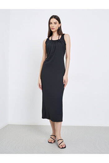Take Two By Styli Black Fake Two-Piece Sleeveless Midi Dress