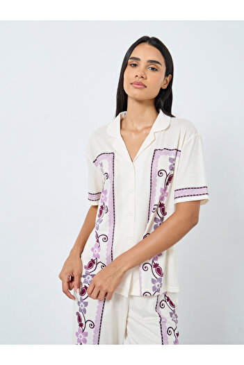 Styli Placement Floral Print Button Through Shirt and Pyjama Set