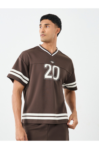 Styli Men Brown V Neck Printed Boxy T-Shirt and Oversized Shorts Co-Ords