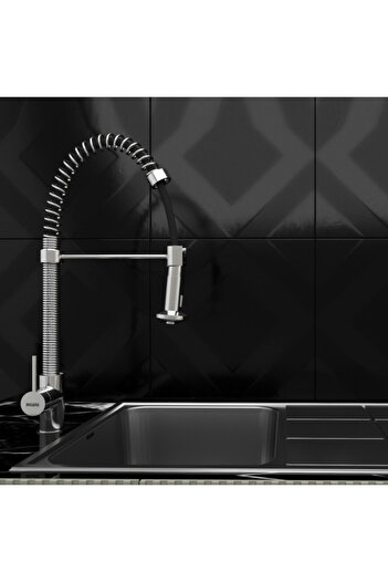 Danube Home Milano Spring Pullout Kitchen Sink Mixer | Stylish Brass Tap | 7 Year Warranty