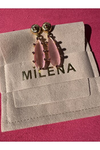 Milena Designer Store Natural Stone Design Earrings with Drop Pendant