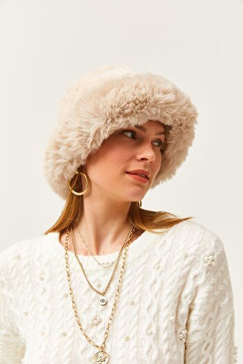 EKstore Fur Round Kalpak Hat Plush Bucket Hat Beanie
