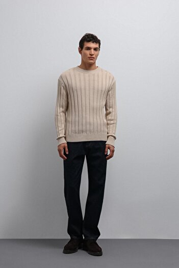 Antioch Beige 100% Cotton Ribbed Men's Sweater