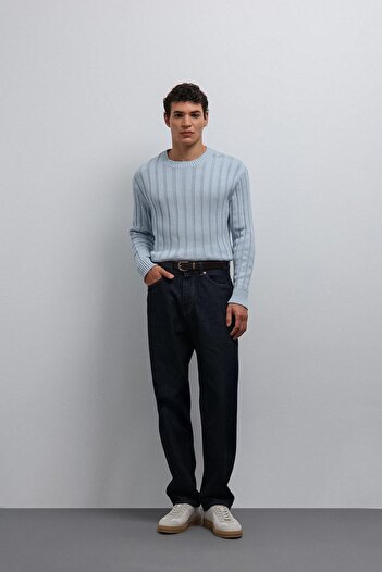 Antioch Blue 100% Cotton Ribbed Men's Sweater