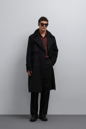 Antioch Black Relax Fit Men's Trench Coat