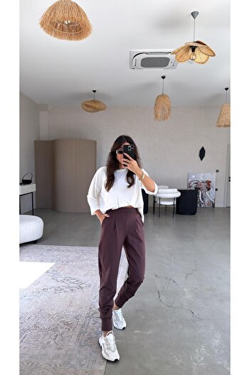 Buket Teke Brown Scuba Casual Pants