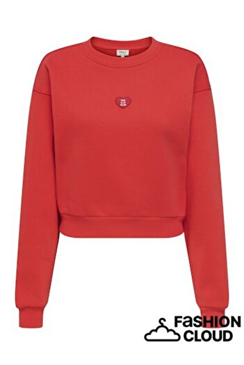 ONLY Women's Red Onlevisa L/S Short O-Neck Ub Swt Sweatshirt 15358296-Highrisk