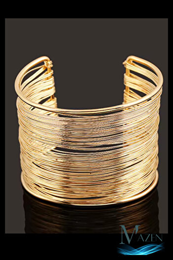 MAZEN Ariva Wire Row Wide Bracelet |   Gold Color |   Women's Jewelry Accessory |   Stylish for Everyday & Special Occasions