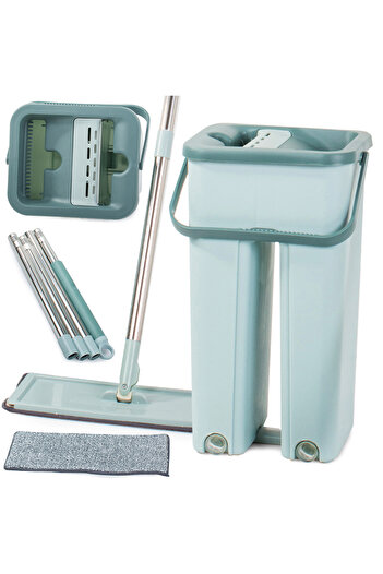 KESNUP Mop and bucket cleaning set with wringer, intensive cleaning, high absorption, Mint Green