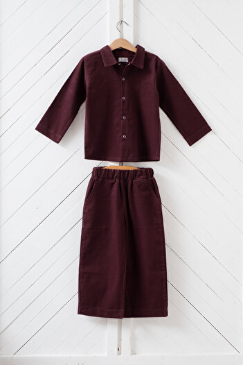 Montisu Girl's Plum Velvet 2-Piece Set, 100% Cotton