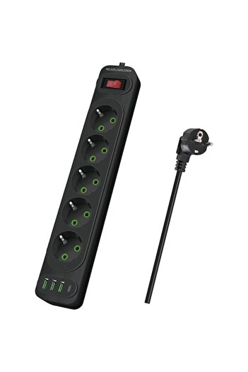 Zherqon Prelungitor cu 5 prize, 3x USB, 1 USB Tip-C, încărcare rapidă, 2500W, cu protecție la supratensiune, cablu C de 3m