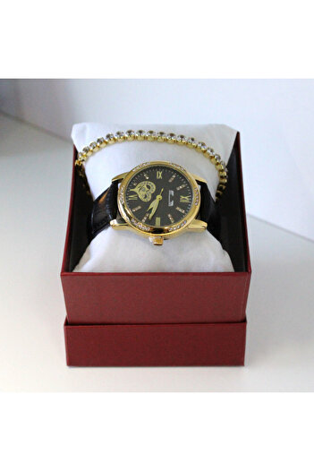 FashionForYou Matteo Waterproof elegant watch set and matching bracelet, One Heart, Black/Gold, Jewelry set