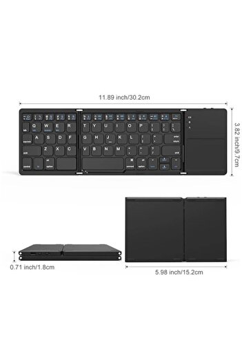 OEM Tastatură Bluetooth pliabilă cu touchpad, alb-negru, design ultrasubțire, compatibilă cu iOS/Windows/Android
