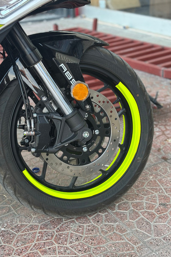 Banxtre Neon Yellow Half Rim Stripe Sticker Compatible for Motorcycle 17 Inch Wheels (4 Pieces)