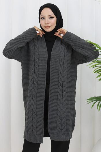 hafsamina Knitted Pattern Araboy Knitwear Cardigan Smoked Hm2837