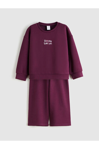 LC Waikiki Purple Printed Girls' Sweatshirt and Sweatpants Set of 2