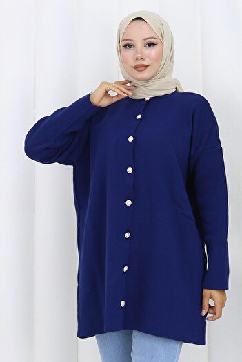 hafsamina Pearl Buttoned Knitwear Cardigan Navy Blue Hm2834