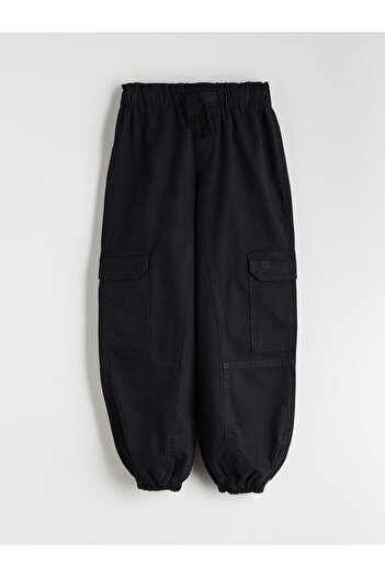 LC Waikiki Black Elastic Waist Girl's Cargo Jogger Pants