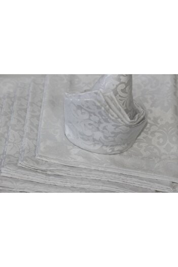 Tyana Accesorii Tablecloth set 160 x 280 with 12 napkins 40x40, Brocard, Tyana Accessories, Baroque white