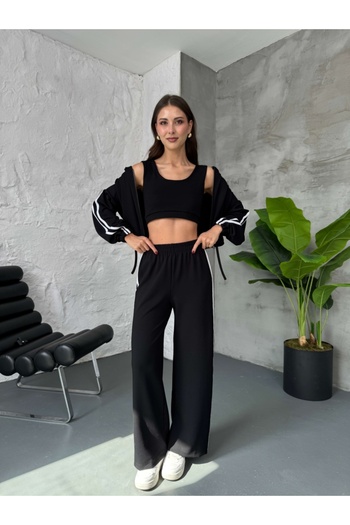 Elif Özbey Butik Black Three Piece Hooded Set