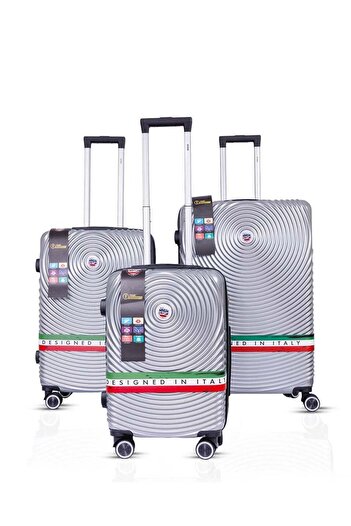 Mnuk Cruise Set of 3 Luggage | Hardside Soft Handle Trolley TSA Lock | Double 360° 8 Wheeler| Silver