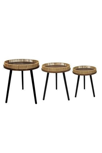 Generic 3-piece round wooden table set with black legs