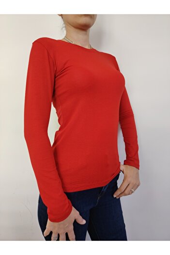 moda felinya Women's Red Crew Neck Long Sleeve Body