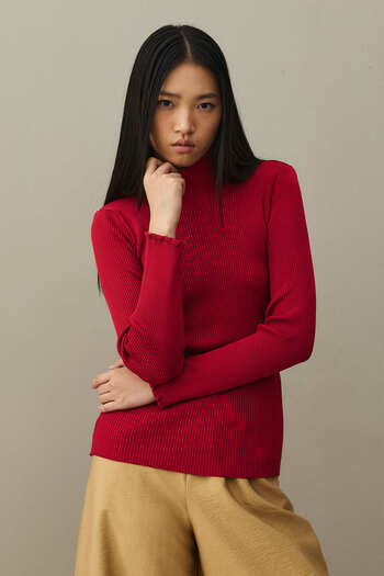 Fahhar Ribbed Basic Sweater Red