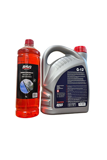 BSG Kırmızı G12 Organik Antifriz -56 Derece 3 Litre ve Konsantre Cam Suyu 1 Litre Takım Seti