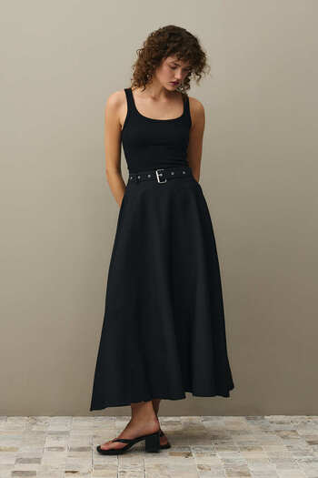 Fahhar Belted Skirt Black