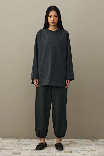 Fahhar Basic Sweatshirt with Slit Detail Anthracite