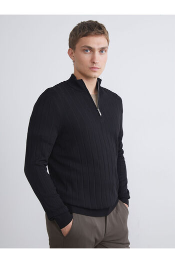 LC Waikiki Black Zippered Stand Collar Men's Knitwear Sweater