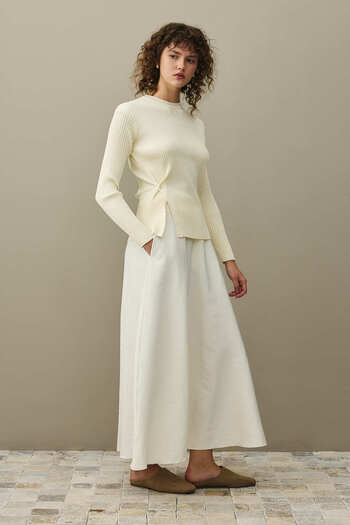 Fahhar Basic Sweater with Slits Ecru