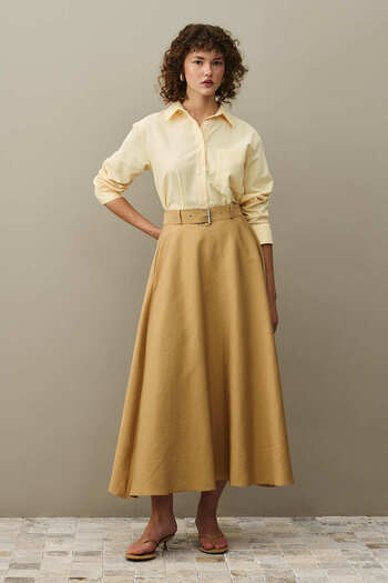 Fahhar Belted Skirt Camel
