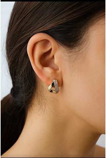 ÖZÜM TAKI Women's Steel Zircon Stone Earrings Gold