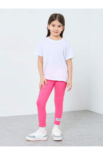Styli Girls Pink Ribbed Leggings with Badge Detail