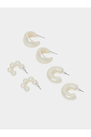 Styli Set of 3 - White Faux Pearl Hoop Earrings