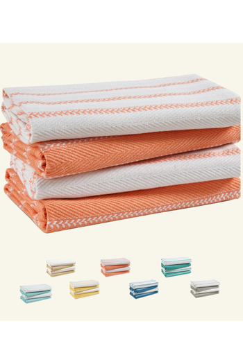 Cloud Scape Linen 100% Cotton Herringbone Kitchen Towels Set- Pack of 4, 71x84 cm, - Highly Absorbent Dish Towels